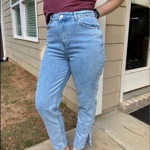 nasty gal slim high rise split leg jeans
